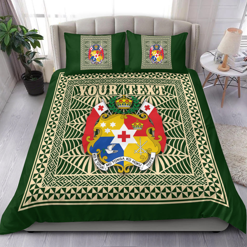 (Custom Personalised) Tonga Pattern Bedding Set Coat of Arms - Green and Beige LT4 Green - Polynesian Pride