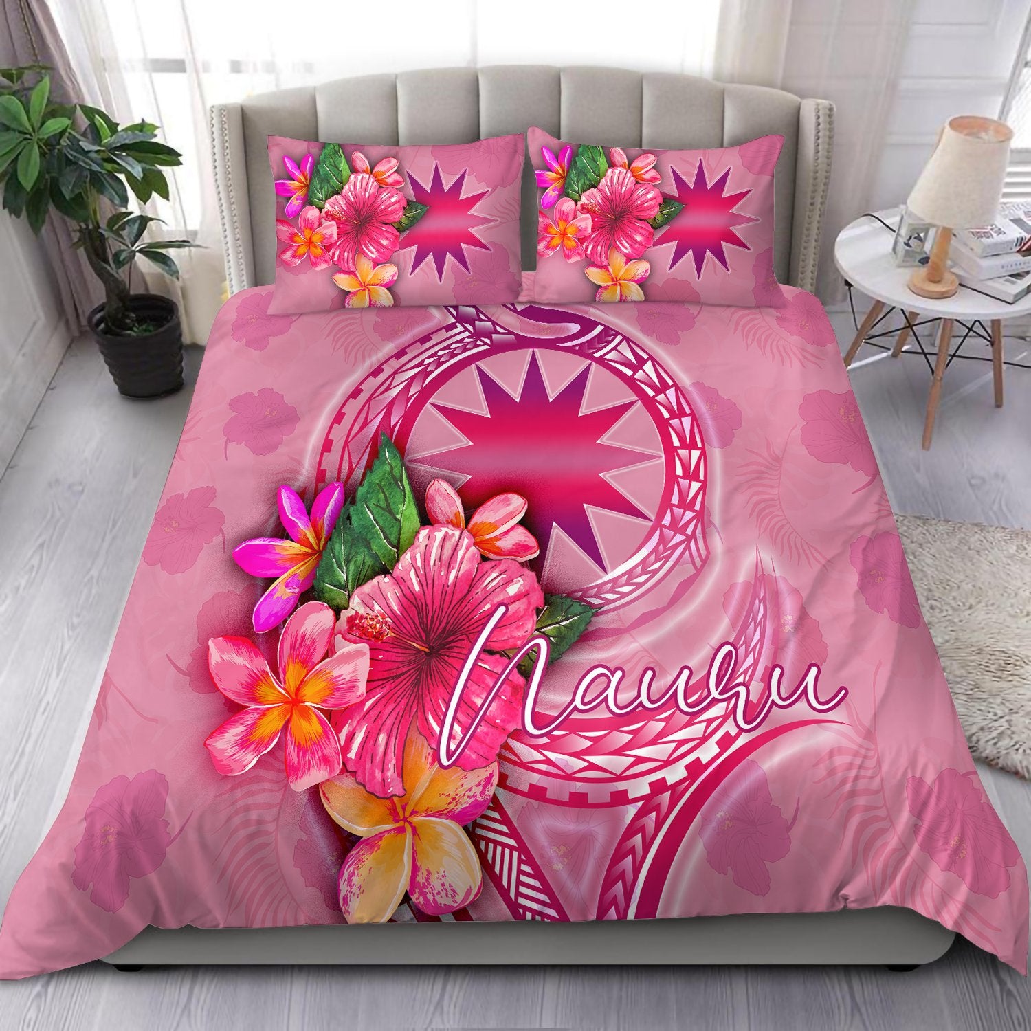 Nauru Polynesian Bedding Set - Floral With Seal Pink Pink - Polynesian Pride