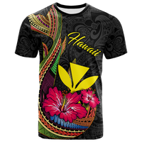 Hawaii Polynesian Fish Hook Hibiscus T Shirt LT12 Unisex Black - Polynesian Pride