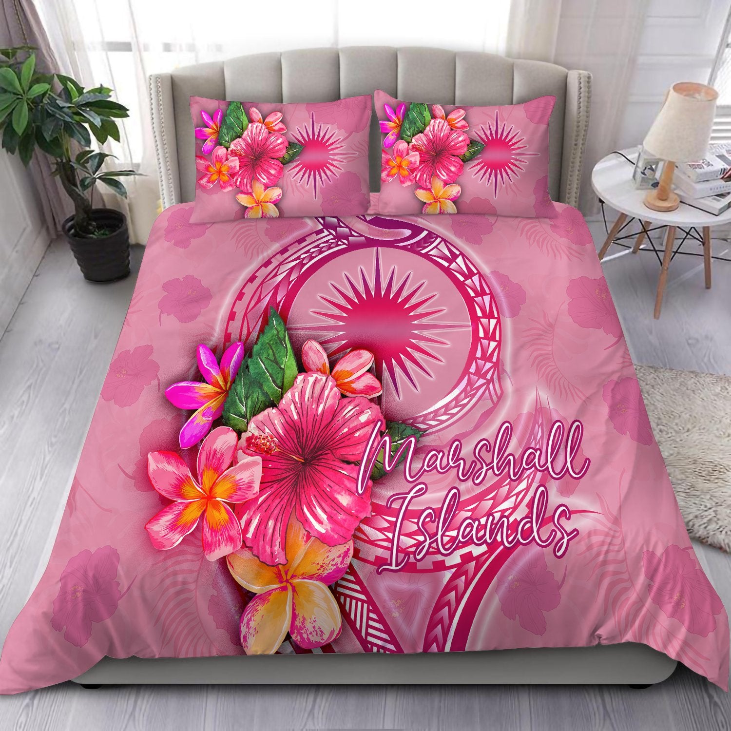 Marshall Islands Polynesian Bedding Set - Floral With Seal Pink Pink - Polynesian Pride