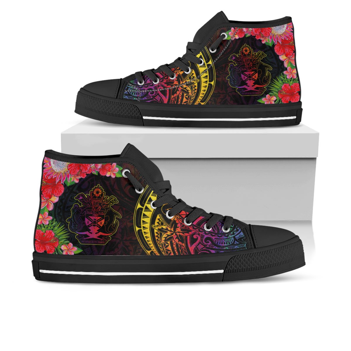 Solomon Islands High Top Shoes - Tropical Hippie Style Unisex Black - Polynesian Pride