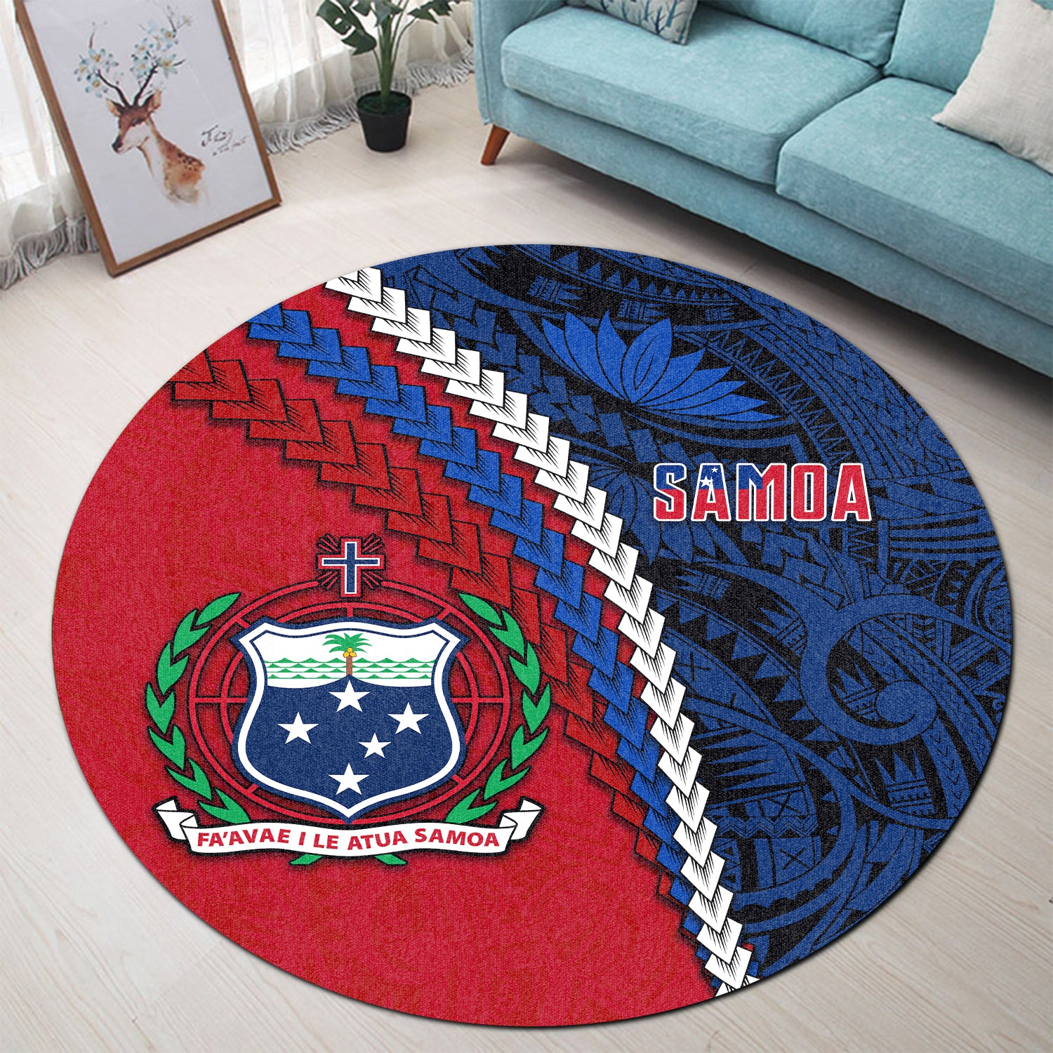 Samoa Polynesian Round Carpet Quotes LT13 Round Carpet Red - Polynesian Pride