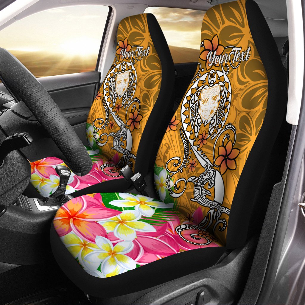 Fiji Custom Personalised Car Seat Covers - Turtle Plumeria (Gold) Universal Fit Gold - Polynesian Pride