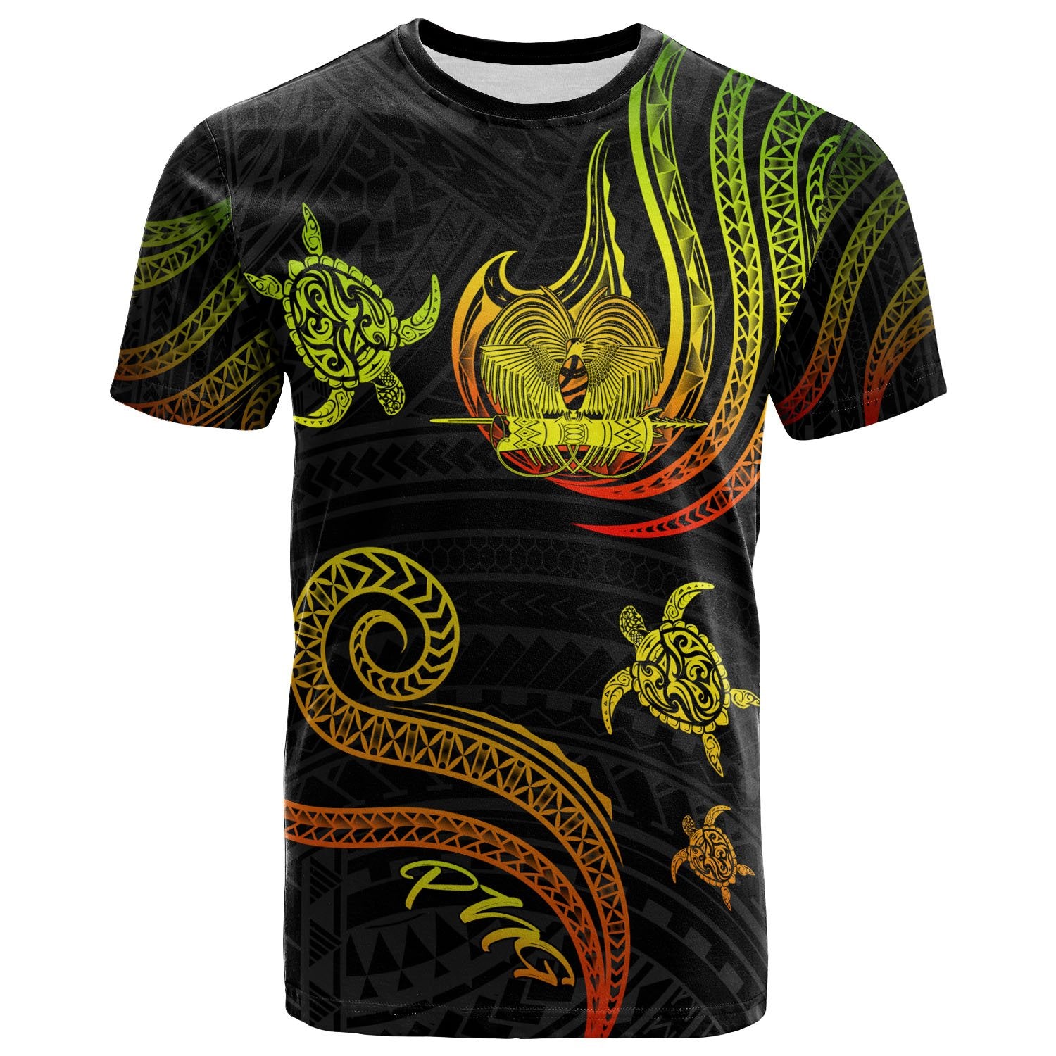 Papua New Guinea T Shirt Polynesian Turtle With Pattern Reggae Unisex Art - Polynesian Pride