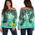 Papua New Guinea Women's Off Shoulder Sweaters - Vintage Floral Pattern Green Color Green - Polynesian Pride