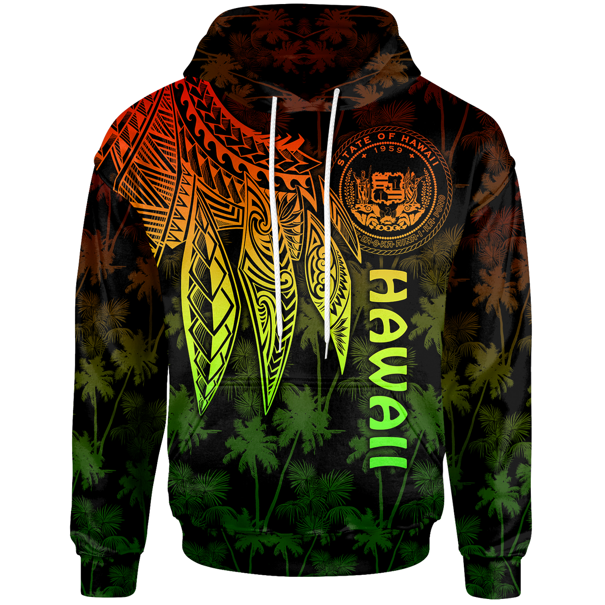 Polynesian Hawaii Hoodie Polynesian Wings (Reggae) Unisex Reggae - Polynesian Pride