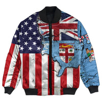 Fiji With America Flag Bomber Jacket LT10 Unisex Blue - Polynesian Pride