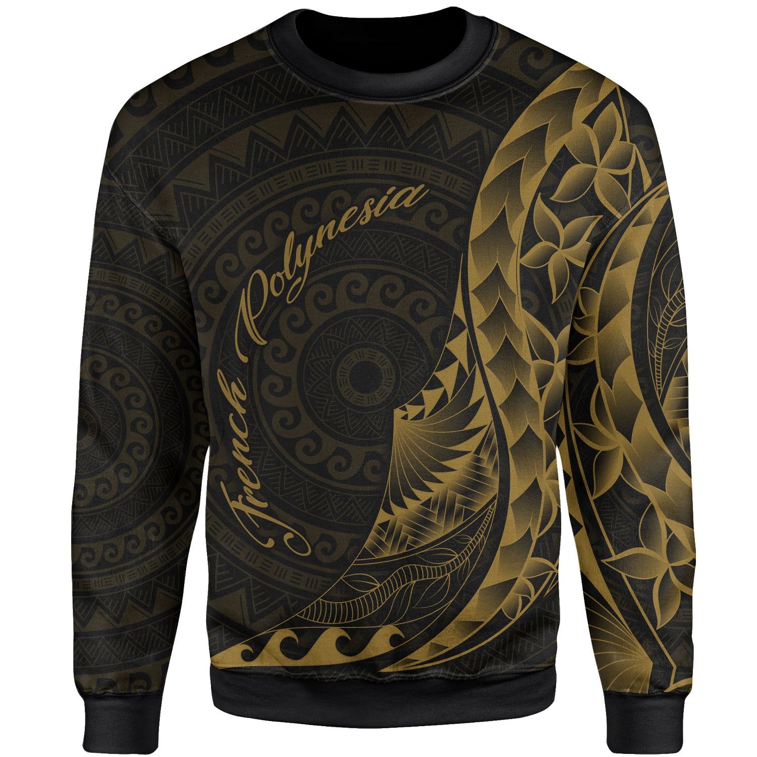 French Polynesia Sweatshirt - Polynesian Pattern Style Gold Color Unisex Gold - Polynesian Pride