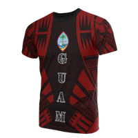 Guam T Shirt Guam Coat of Arms Polynesian Tattoo Red Style Unisex Red - Polynesian Pride