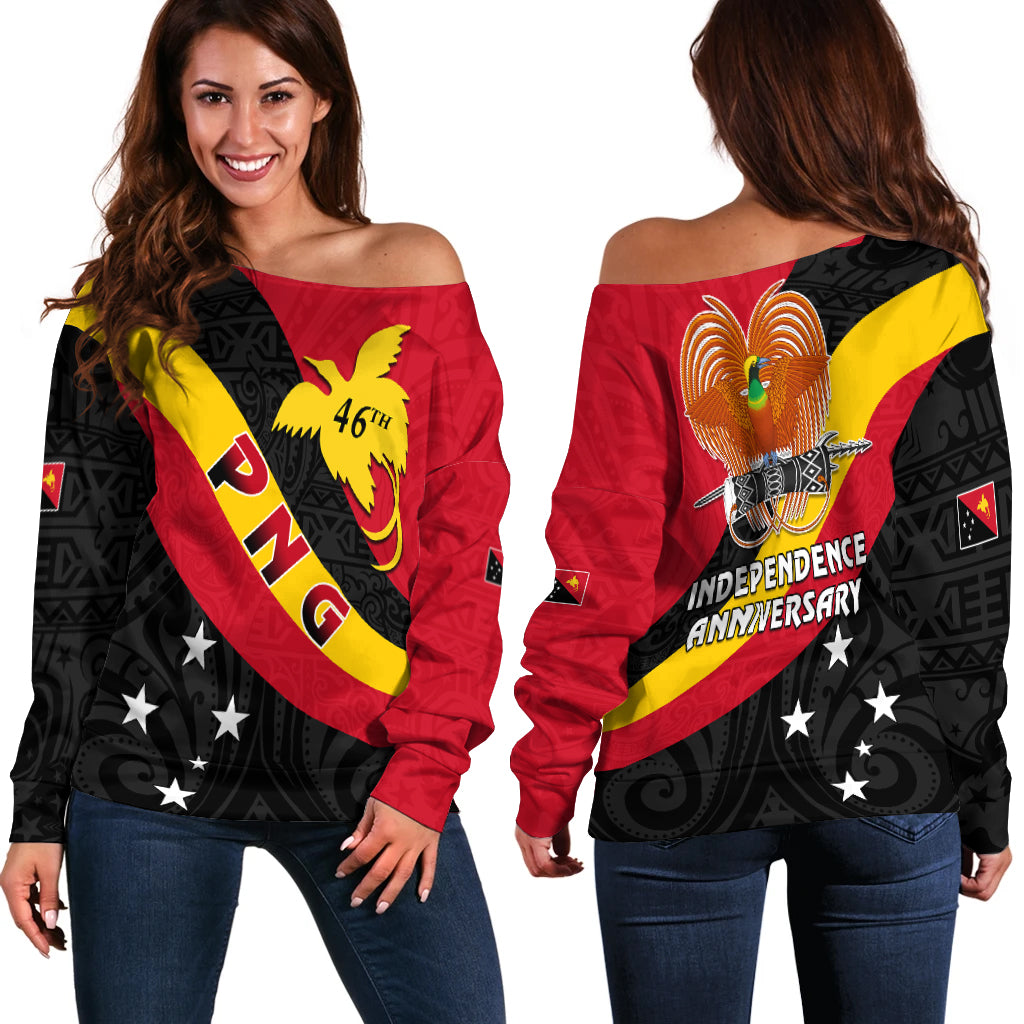 Papua New Guinea Off Shoulder Sweater Happy Independence Day LT13 Red - Polynesian Pride
