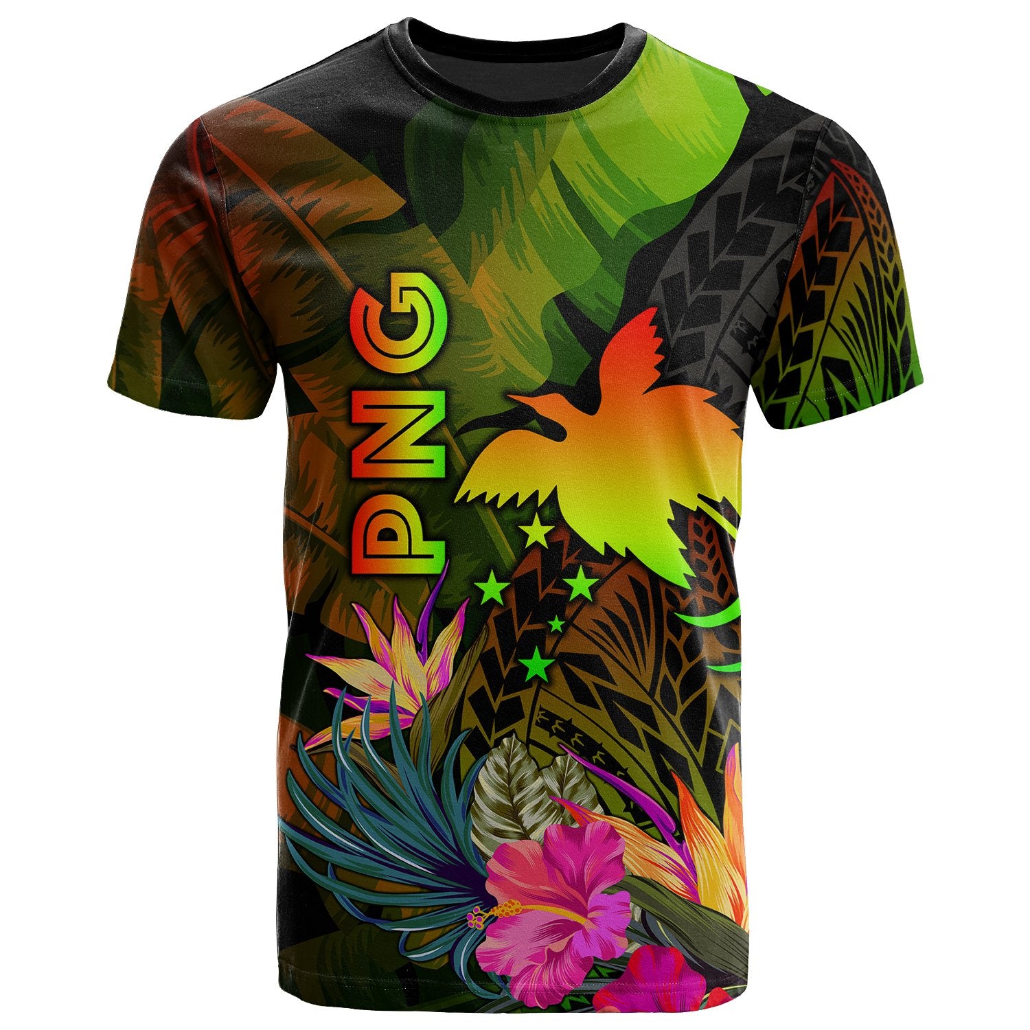 Papua New Guinea Polynesian T Shirt Hibiscus and Banana Leaves Unisex Reggae - Polynesian Pride