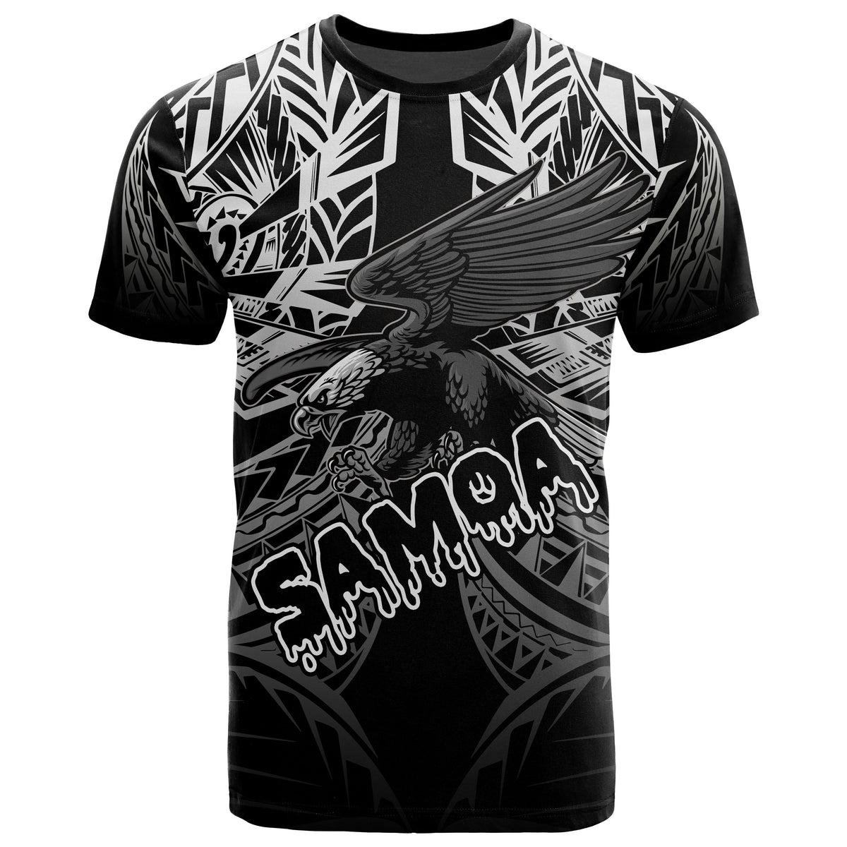 Samoa Polynesian T Shirt Eagle Tribal Pattern Black Unisex Black - Polynesian Pride