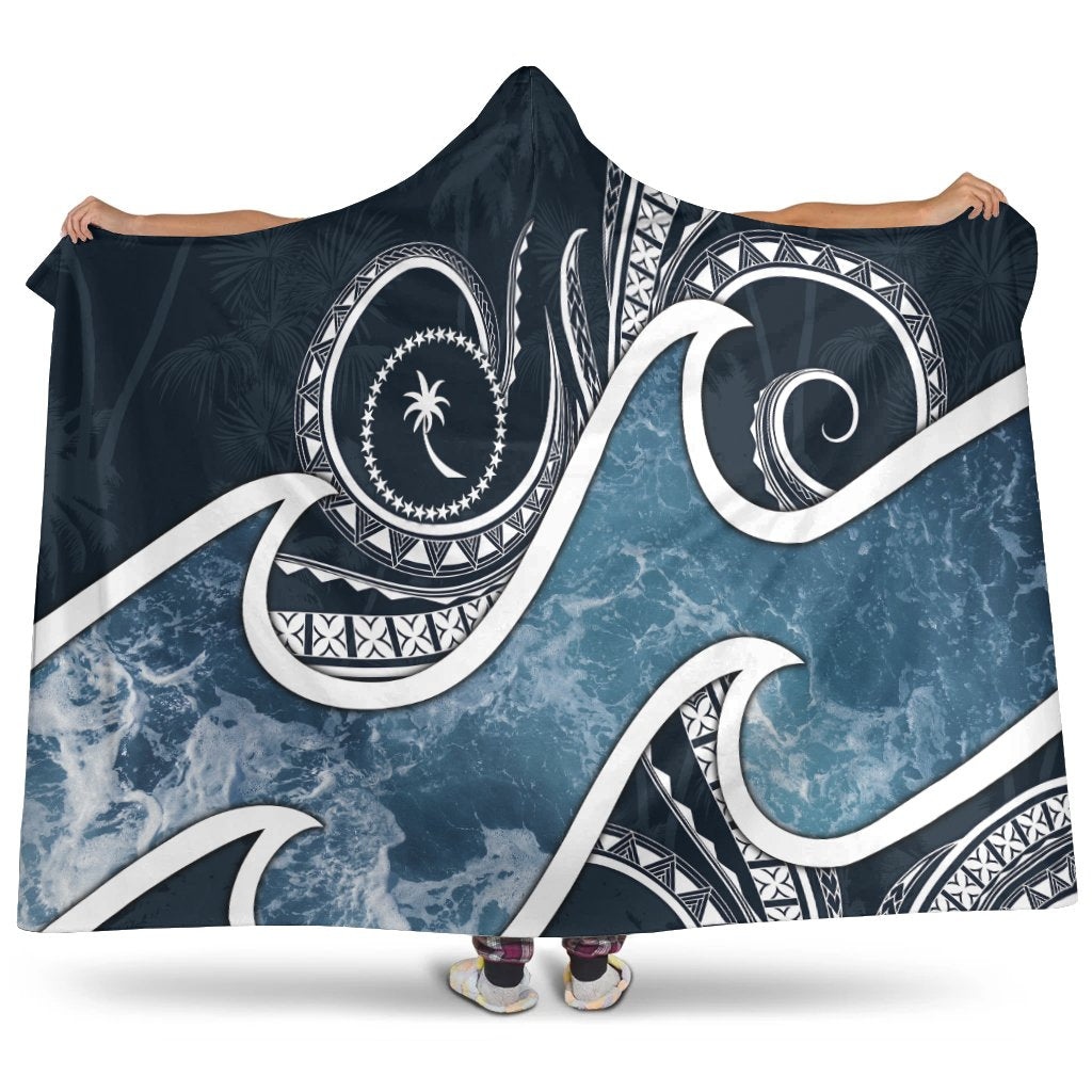 Chuuk Islands Polynesian Hooded Blanket - Ocean Style Hooded Blanket Blue - Polynesian Pride