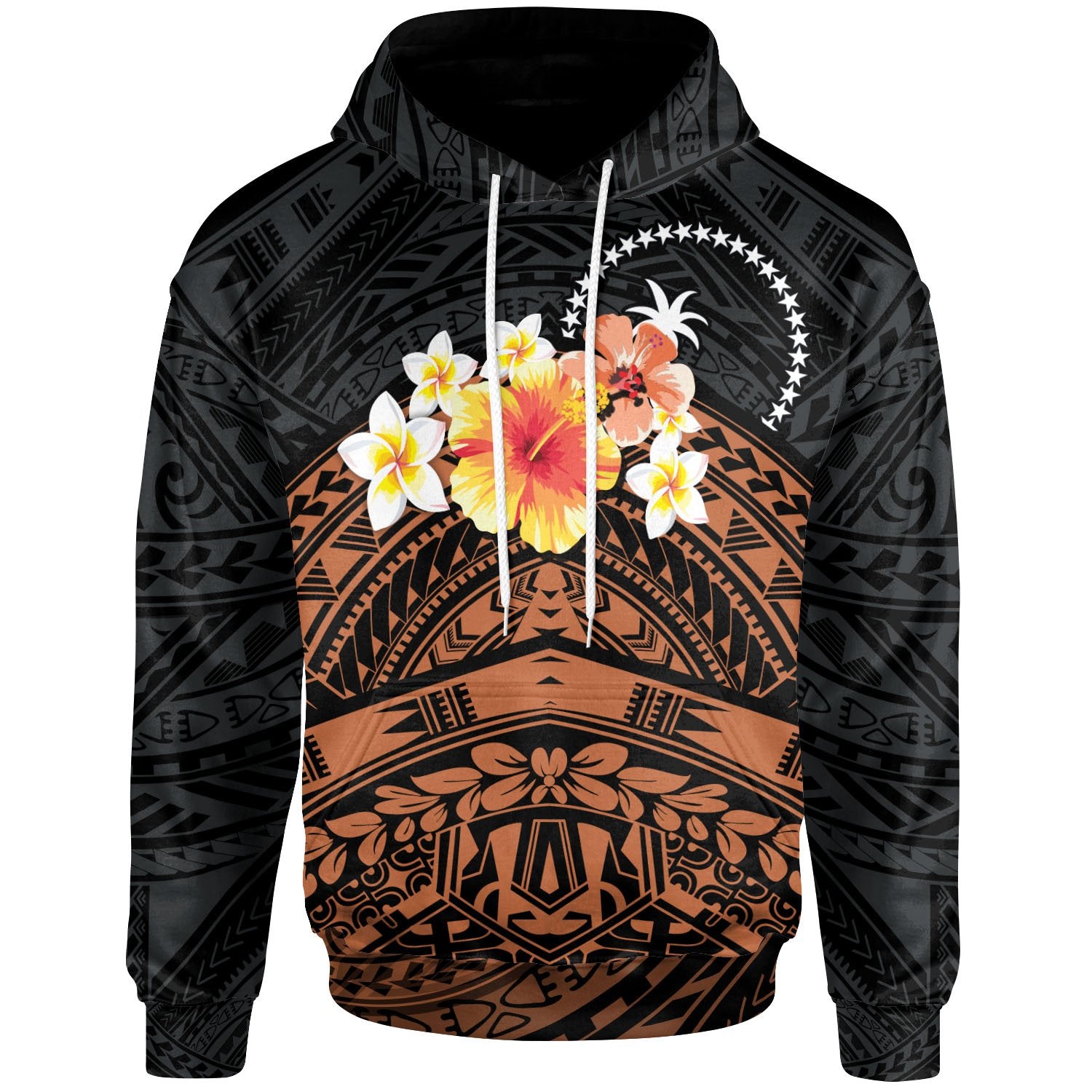Chuuk Custom Hoodie Tribal Pattern Hibiscus Unisex Black - Polynesian Pride