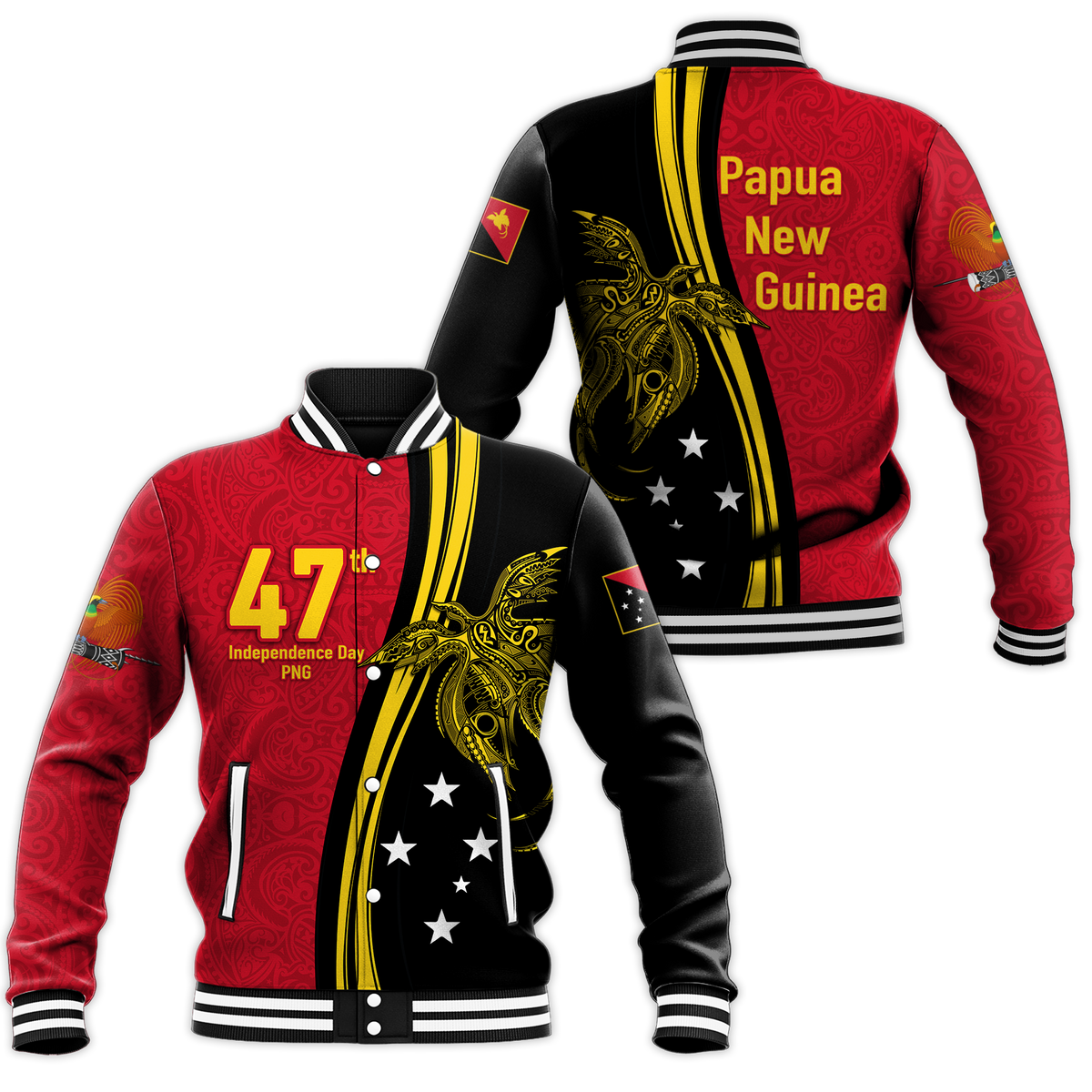 Papua New Guinea Independence Anniversary Polynesian Tribal Baseball Jacket - LT12 Unisex Black - Polynesian Pride