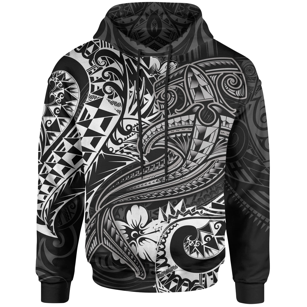 Polynesian Hoodie White Shark Polynesian Tattoo Unisex White - Polynesian Pride