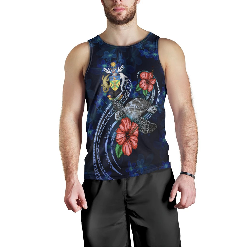 Solomon Islands Polynesian Men Tank Top - Blue Turtle Hibiscus - Polynesian Pride