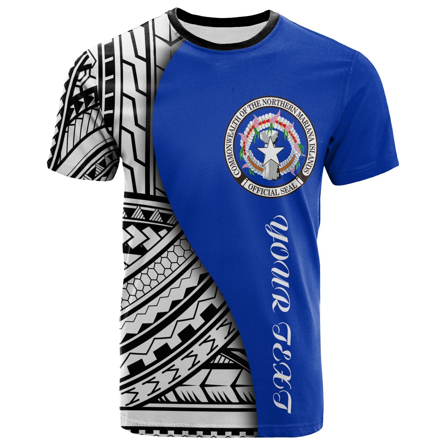 Northern Mariana Islands Custom T shirt Coat Of Arm and Polynesian Patterns Unisex Blue - Polynesian Pride