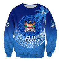 (Custom Personalised) Fiji Tapa Tribal Coconut Tree Sweatshirt - LT12 Unisex Blue - Polynesian Pride