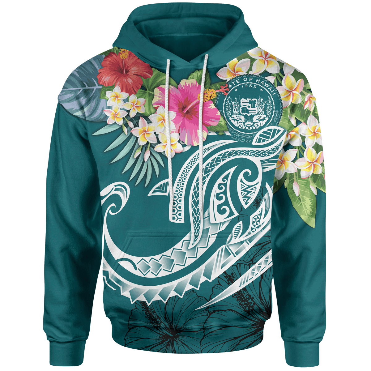 Polynesian Hawaii Hoodie Summer Plumeria Unisex Blue - Polynesian Pride