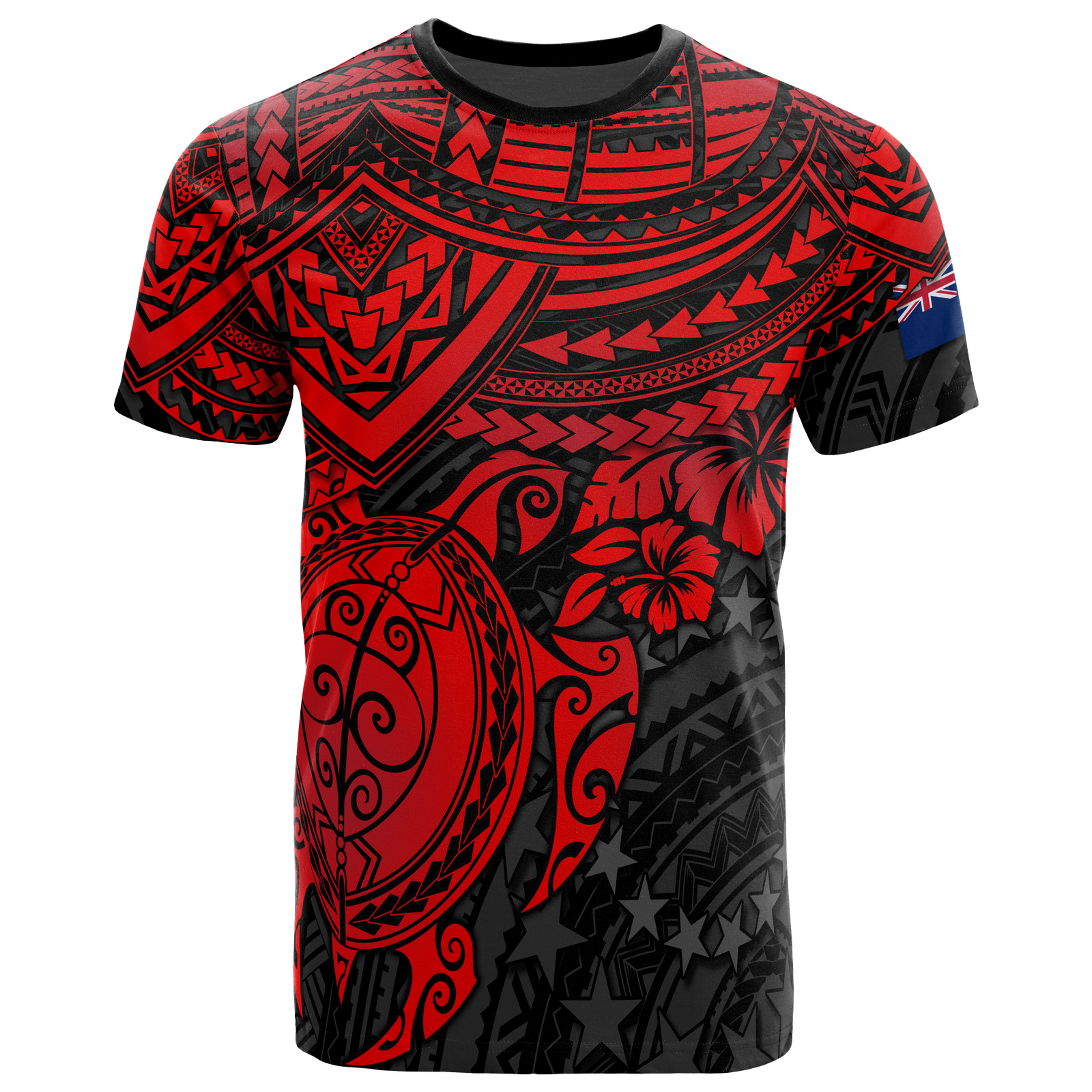 Cook Islands Polynesian T Shirt Cook Islands Flag Red Turtle Hibiscus Unisex Red - Polynesian Pride