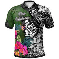 New Caledonia Polo Shirt Turtle Plumeria Banana Leaf Crest Unisex Black - Polynesian Pride