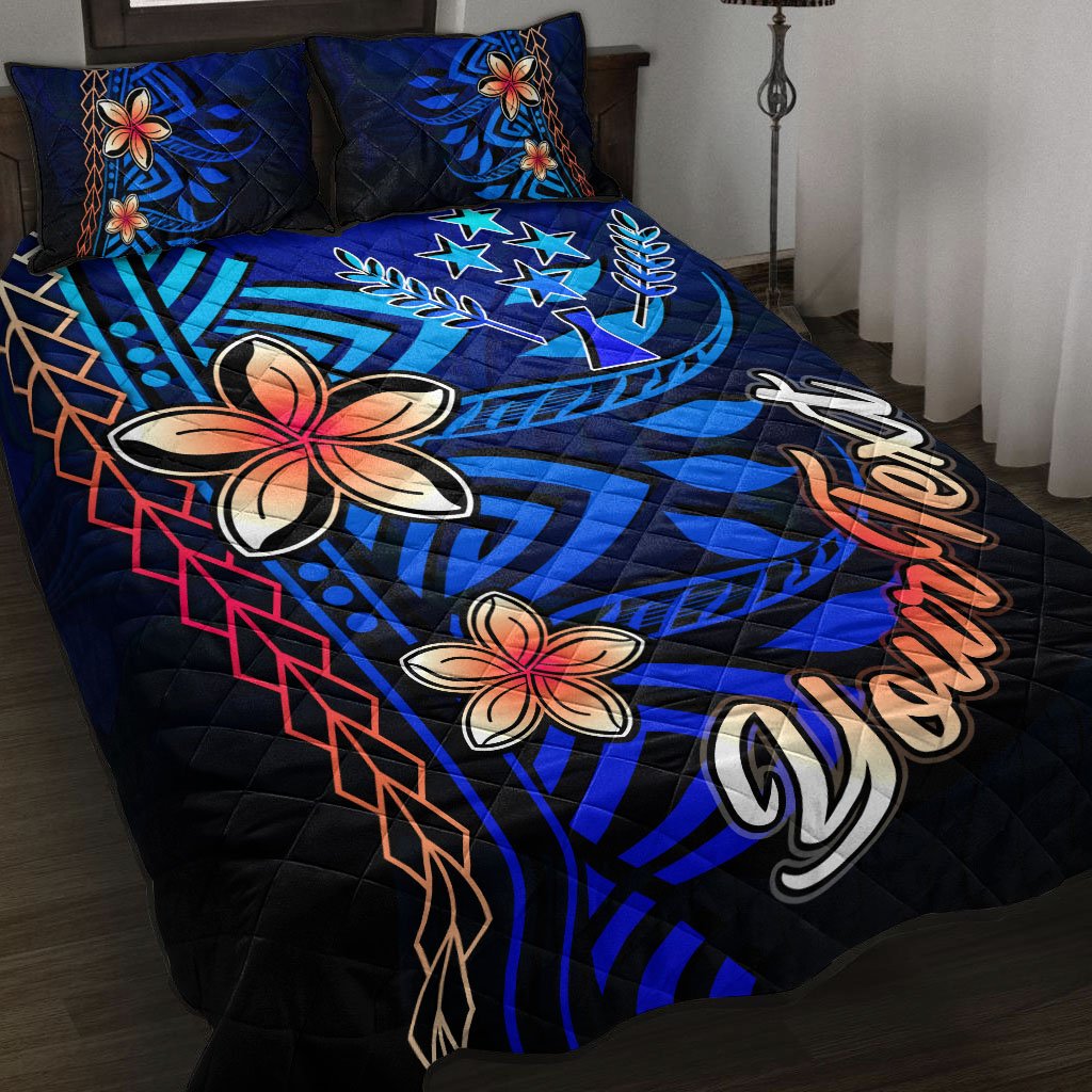 Kosrae Custom Personalised Quilt Bed Set - Vintage Tribal Mountain Blue - Polynesian Pride
