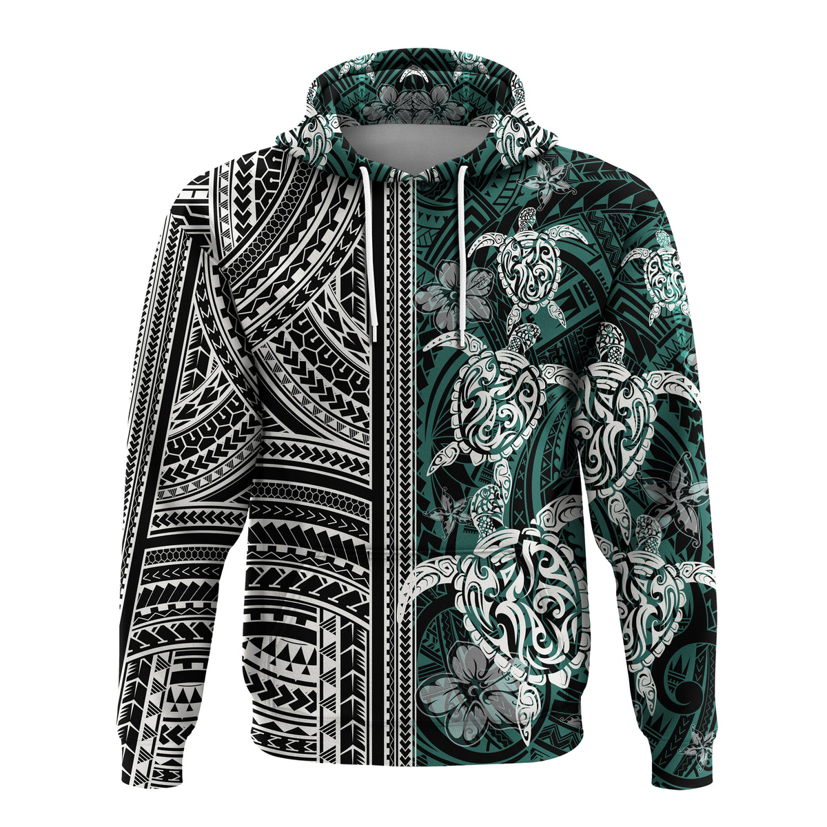 Polynesian Hoodie Turtle With Ethnic Motives and Floral Elements LT20 - Polynesian Pride
