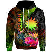 Nauru Polynesian Hoodie Hibiscus and Banana Leaves Unisex Reggae - Polynesian Pride