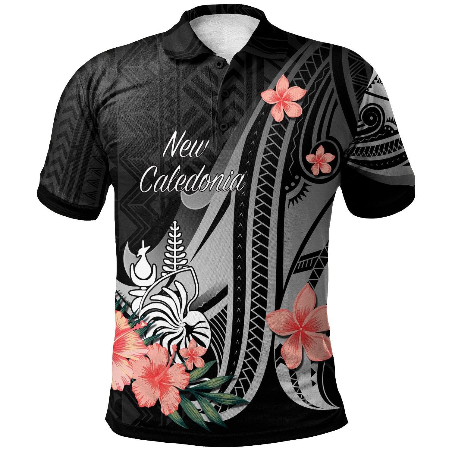 New Caledonia Polo Shirt Polynesian Hibiscus Pattern Style Unisex Black - Polynesian Pride