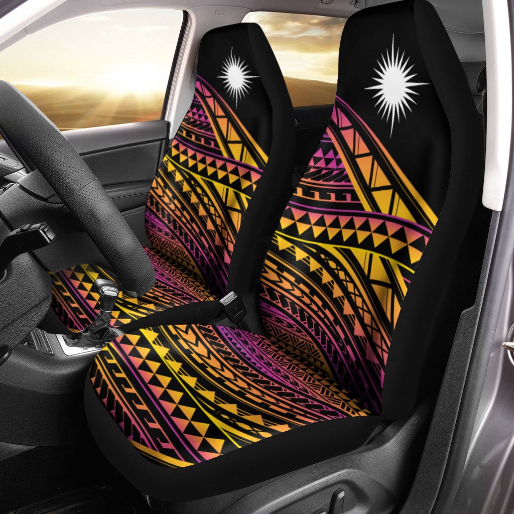 Marshall Islands Car Seat Cover - Special Polynesian Ornaments Universal Fit Black - Polynesian Pride