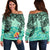 Tahiti Women's Off Shoulder Sweater - Vintage Floral Pattern Green Color Green - Polynesian Pride