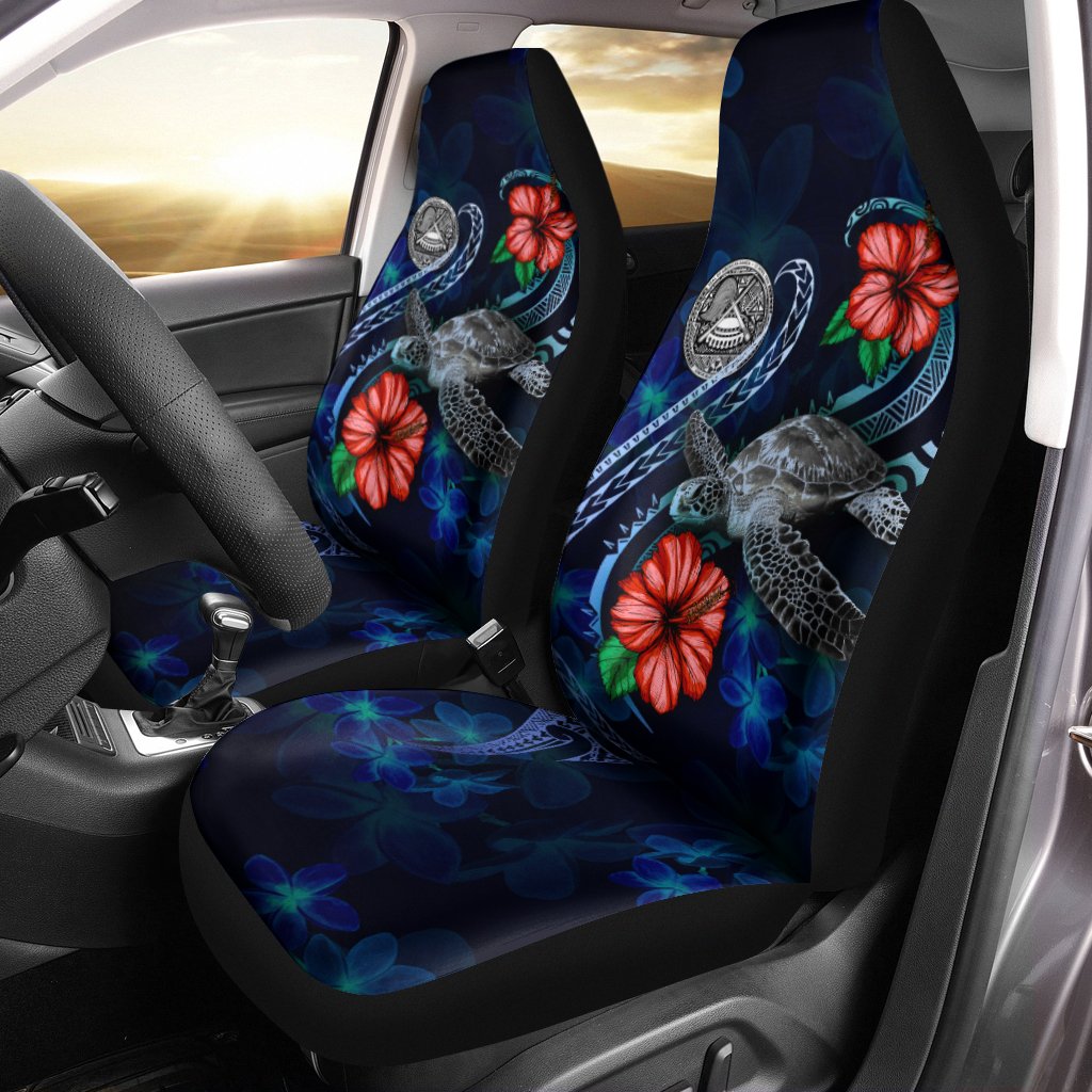 American Samoa Polynesian Car Seat Covers - Blue Turtle Hibiscus Universal Fit Blue - Polynesian Pride