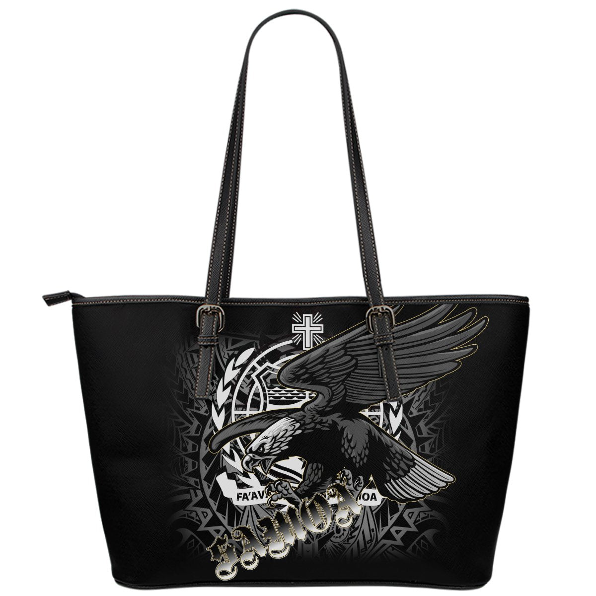 Samoa Polynesian Leather Tote Bag - Samoa Eagle Black - Polynesian Pride