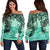 Marshall Islands Women's Off Shoulder Sweaters - Vintage Floral Pattern Green Color Green - Polynesian Pride
