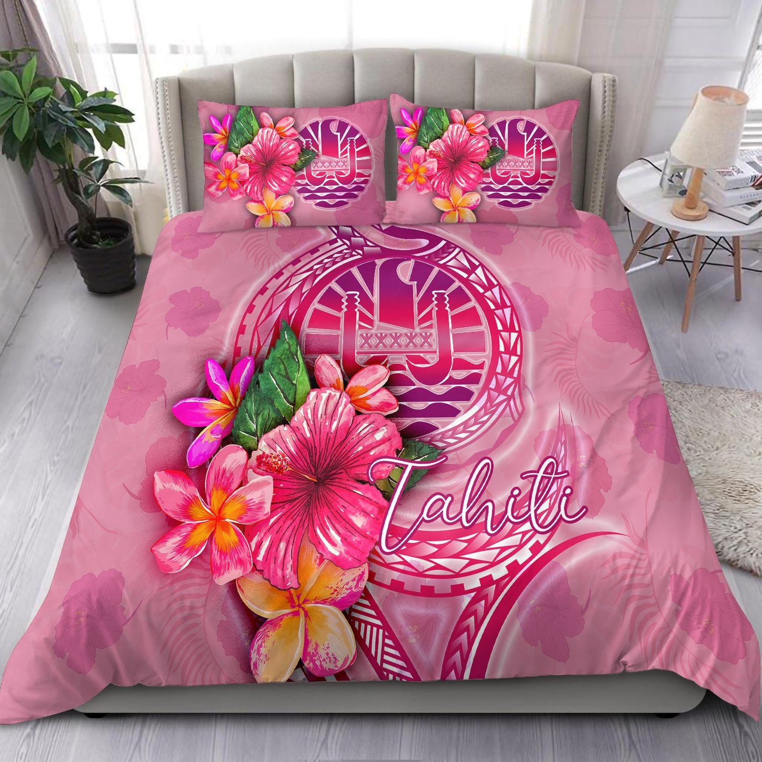 Tahiti Polynesian Bedding Set - Floral With Seal Pink pink - Polynesian Pride