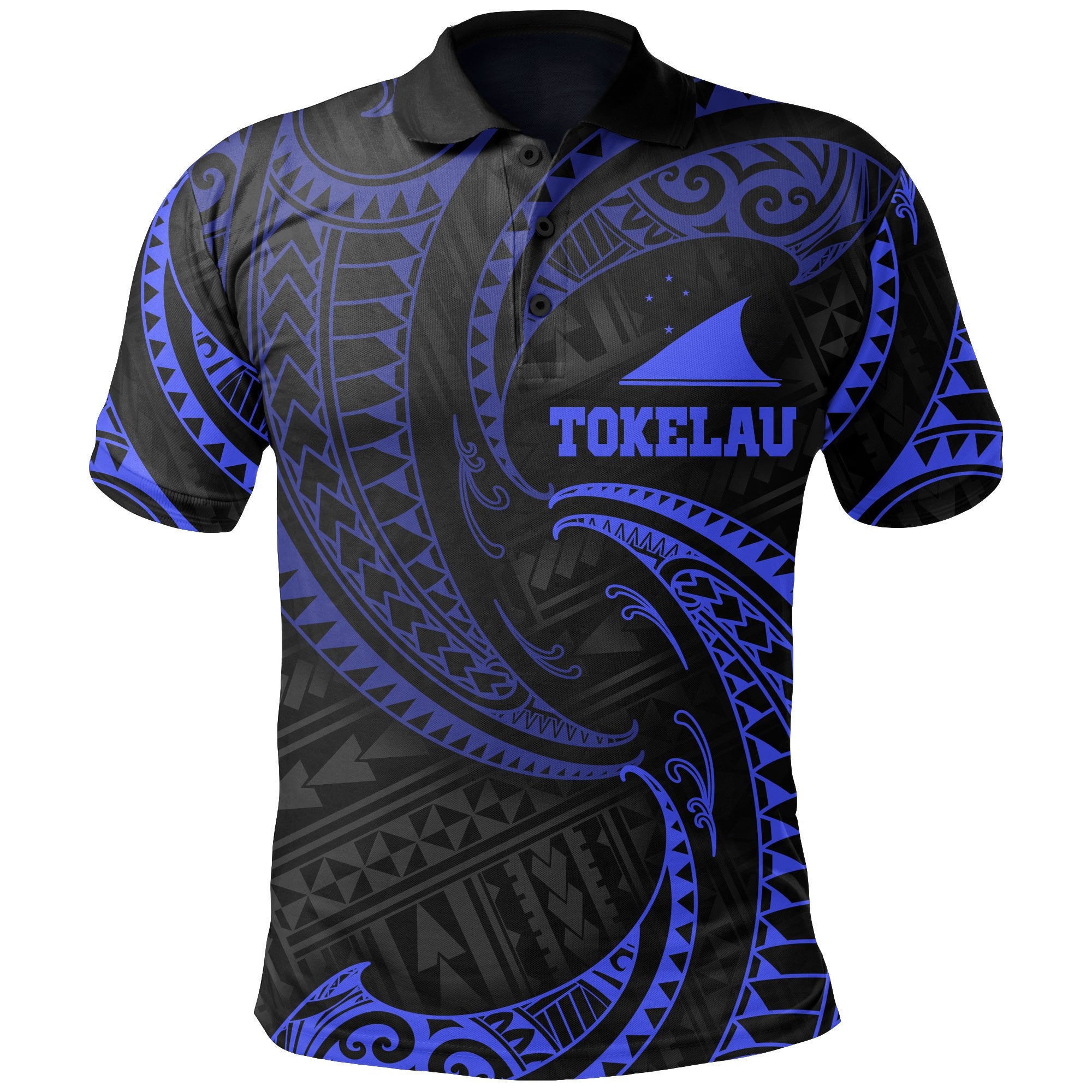 Tokelau Polynesian Polo Shirt Blue Tribal Wave Unisex Blue - Polynesian Pride
