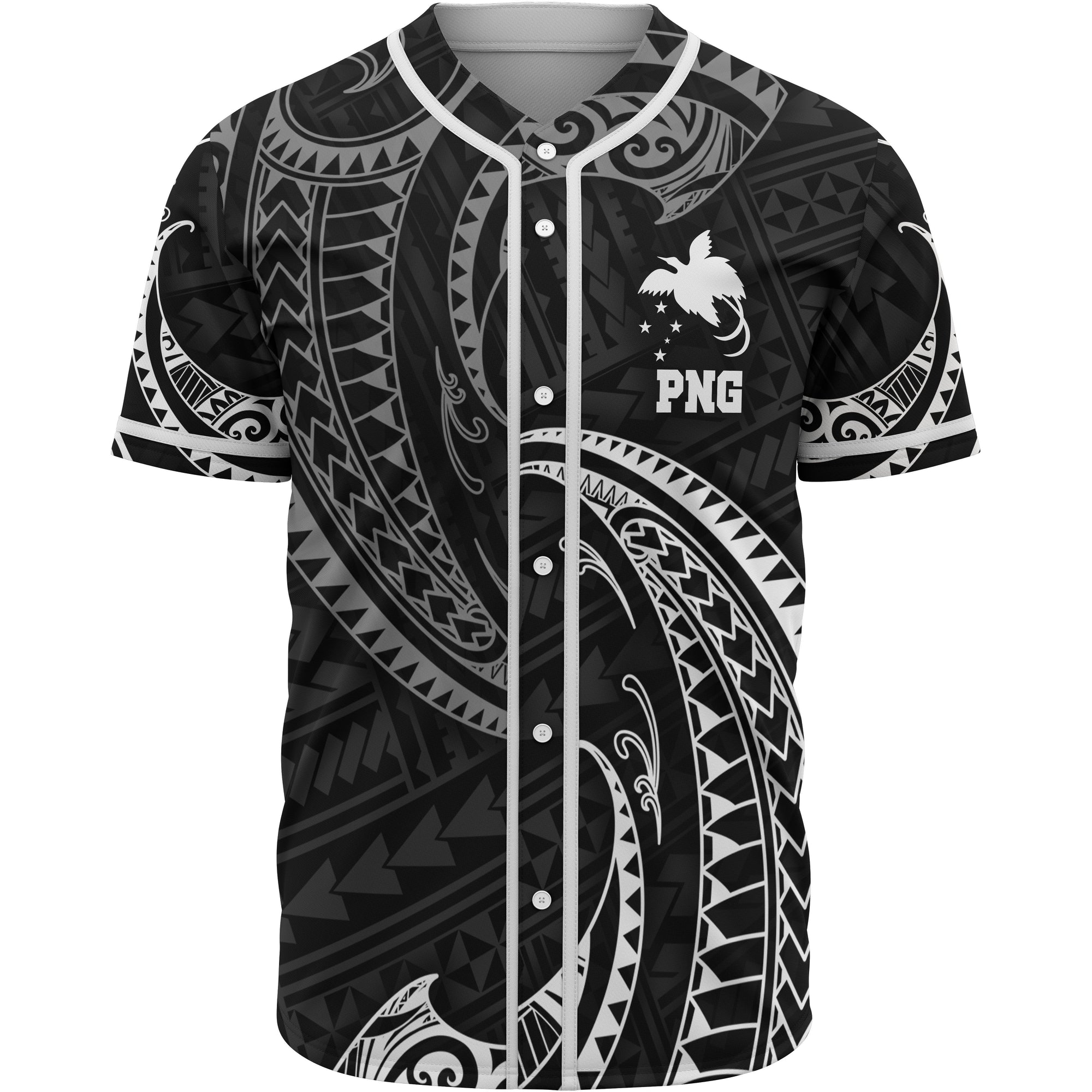 Papua New Guinea Polynesian Baseball Shirt - White Tribal Wave Unisex White - Polynesian Pride