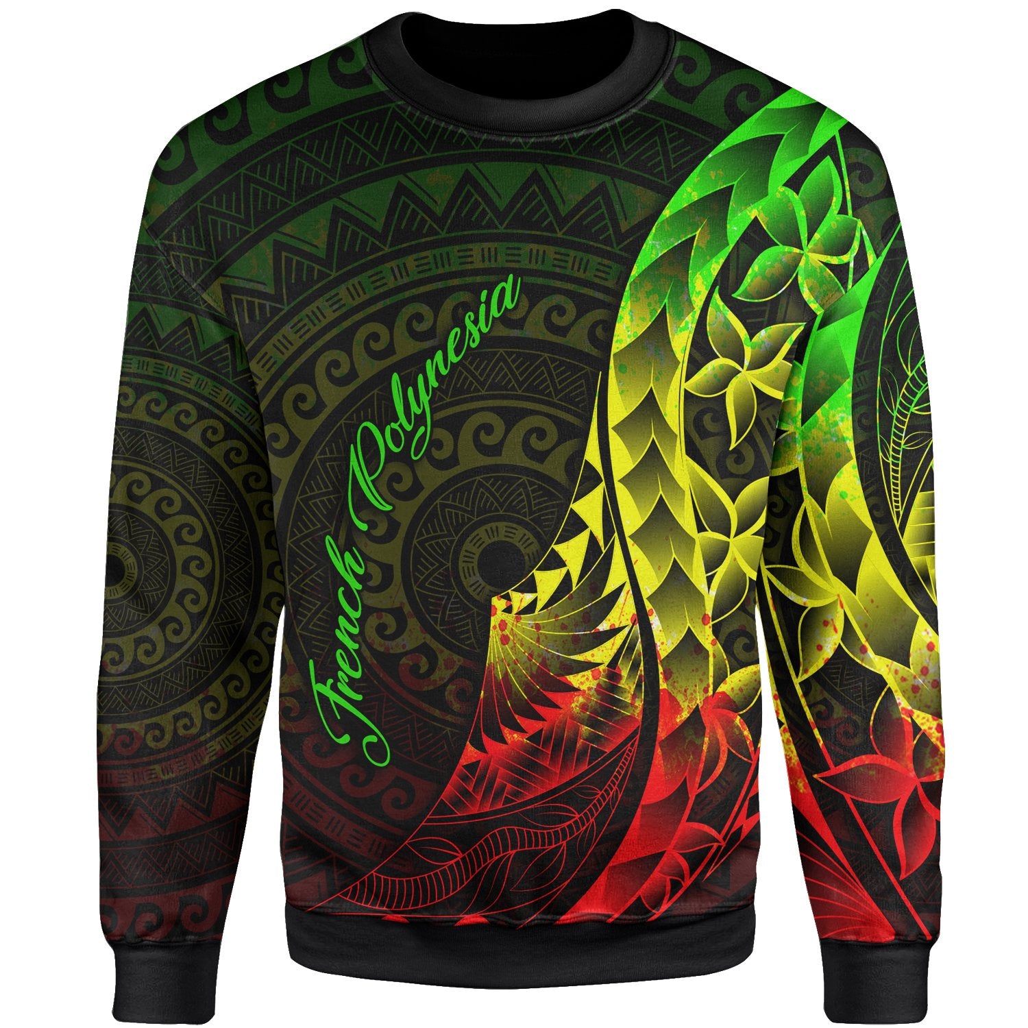 French Polynesia Sweatshirt - Polynesian Pattern Style Reggae Color Unisex Reggae - Polynesian Pride