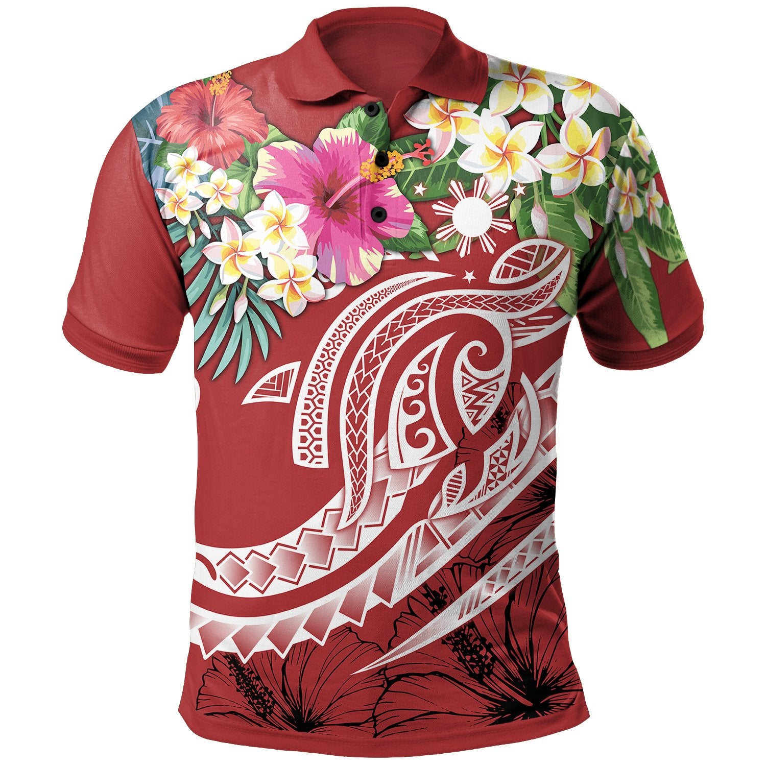 The Philippines Polo Shirt Summer Plumeria (Red) Unisex Red - Polynesian Pride