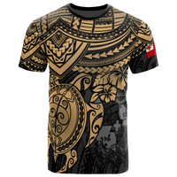 Tonga T Shirt Tonga Coat of Arms Polynesian Golden Turtle Hibiscus Unisex BLACK - Polynesian Pride