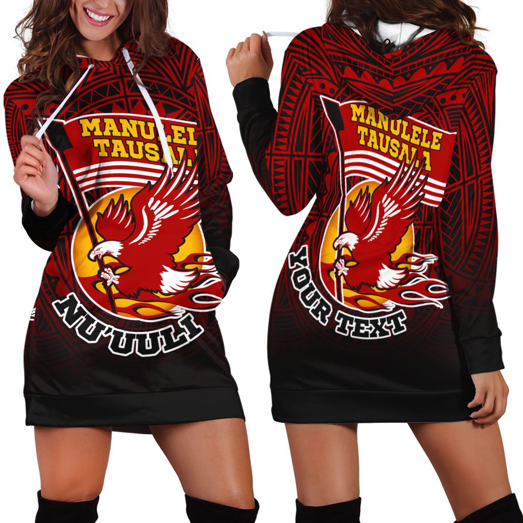 American Samoa Custom Personalised Women's Hoodie Dress - Manulele Tausala Nuuuli (Ver 2) Red - Polynesian Pride