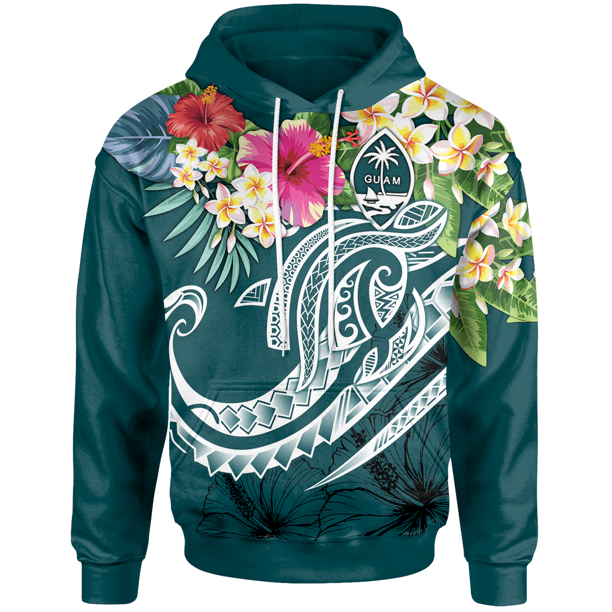 Guam Polynesian Hoodie Summer Plumeria (Turquoise) Unisex Turquoise - Polynesian Pride