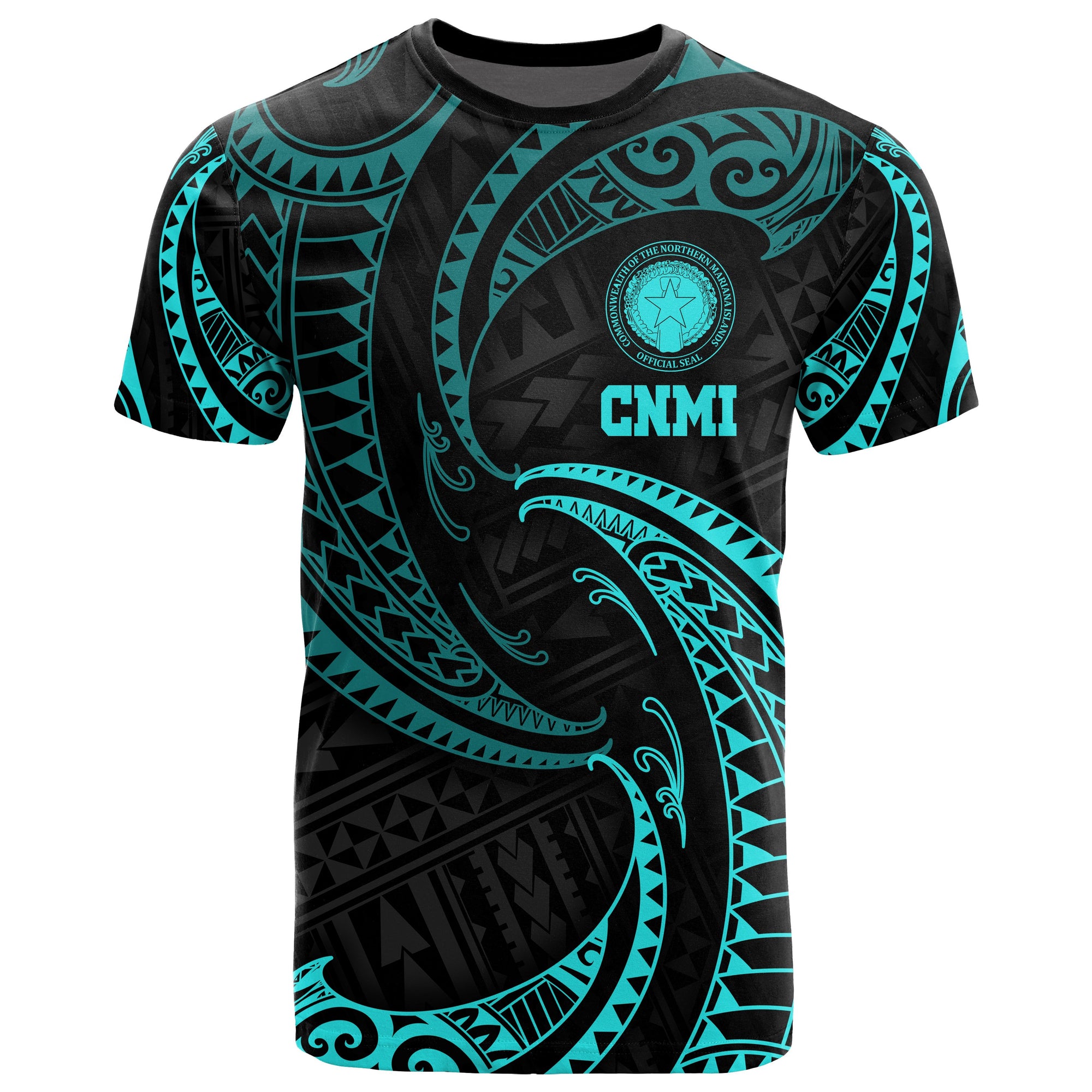Northern Mariana Islands Polynesian T Shirt Neon Blue Tribal Wave Unisex Blue - Polynesian Pride