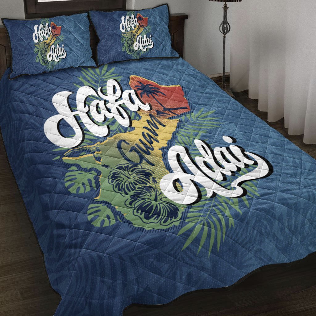 Guam Quilt Bed Set - Hafa Adai With Map Blue - Polynesian Pride