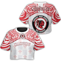 hawaiiCrop Top T - Shirt - Kanaka Kahuku High School Crop Top T - Shirt Demodern Style AH Female White - Polynesian Pride