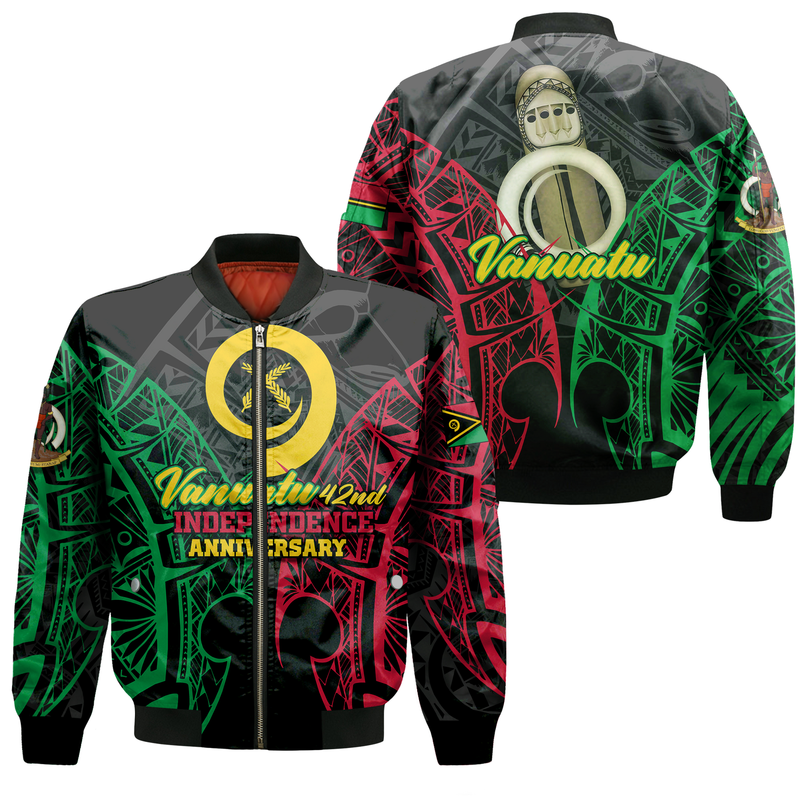 Vanuatu 42nd Independence Anniversary Pride Bomber Jacket - LT12 Bomber Jacket Black - Polynesian Pride