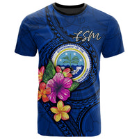 Federated States of Micronesia T Shirt Floral With Seal Blue Unisex Blue - Polynesian Pride