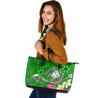 Fiji Large Leather Tote - Turtle Plumeria (Green) - Polynesian Pride