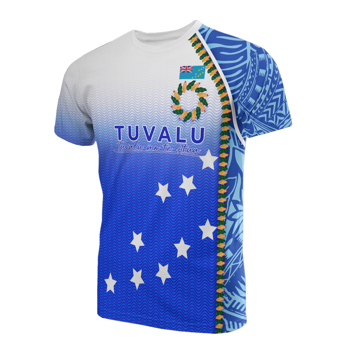 Tuvalu All Over Print T Shirt Tuvaluan Flag Ocean Waves Unisex Blue - Polynesian Pride